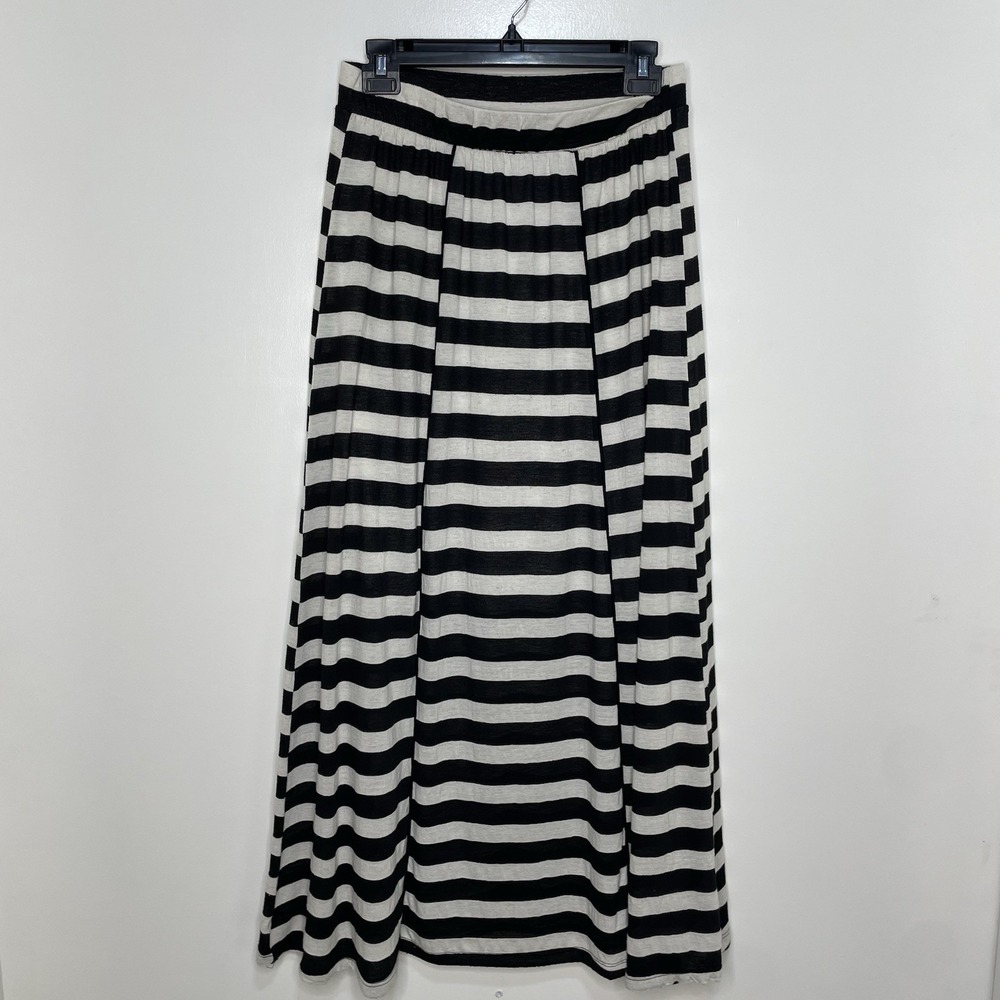 Gibson Latimer Black & White Striped Maxi‎ Skirt Large Pull On Stretch Modest
